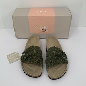 Birkenstock Papillio Carmen rough suede slide sandals khaki green shoe new 38 7